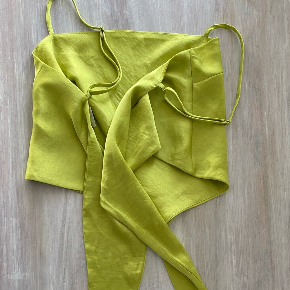 Aritzia Sunday Best Chartreuse Satin Top - Picture 7 of 9
